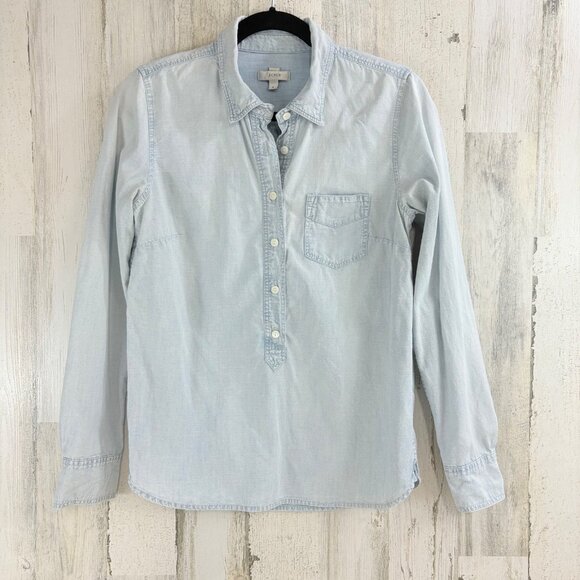 J.Crew Womens S Popover Long Sleeve Shirt Top Denim Button Up Chambray - Picture 1 of 11